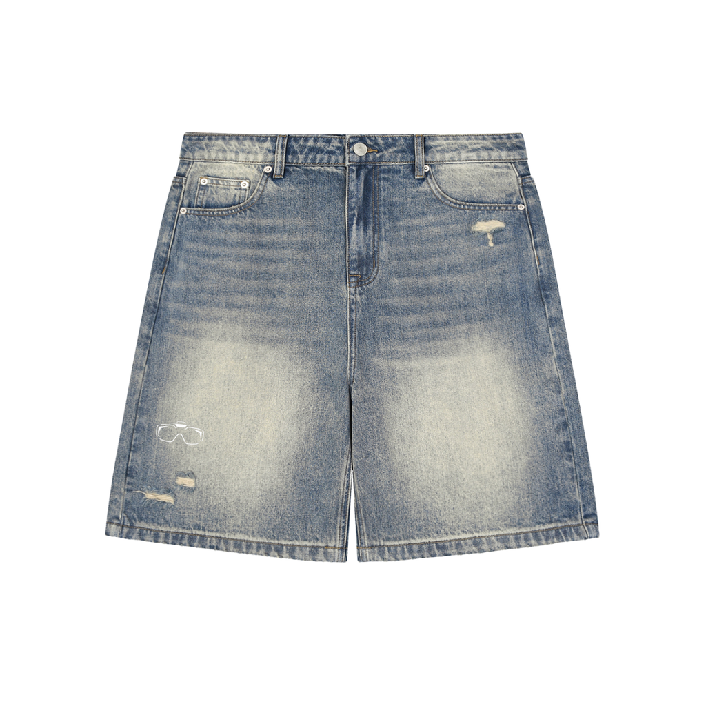 Faded Distressed Baggy Denim Shorts