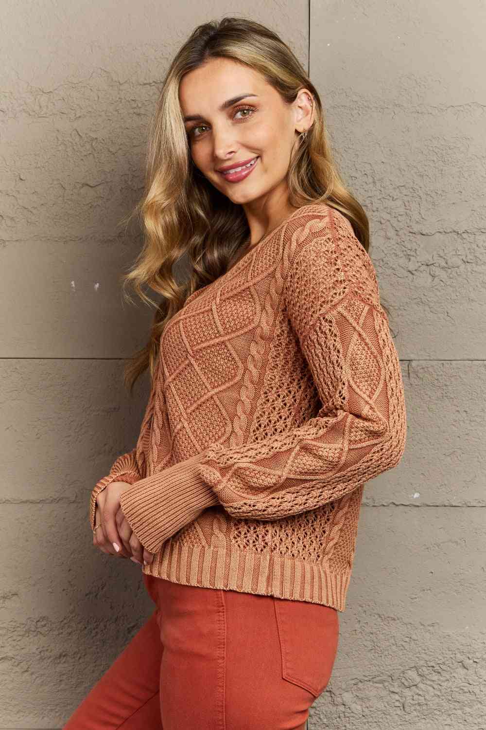 Orangey Red Cable Knit Cardigan