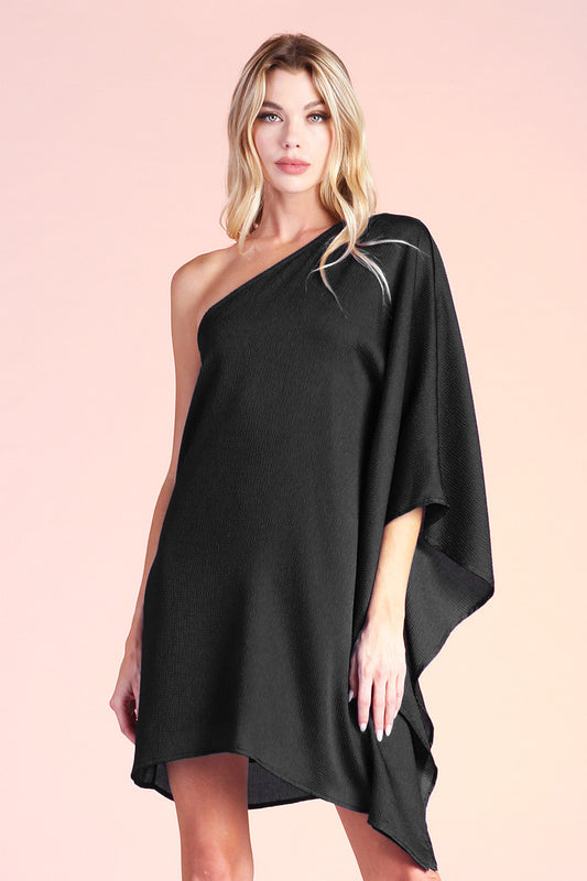 Tyche Hammered Satin Draped Cocktail Dress in Jet Black